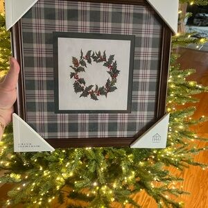 Hearth & Hand Plaid Wreath Wall Art with Green and Red Accents